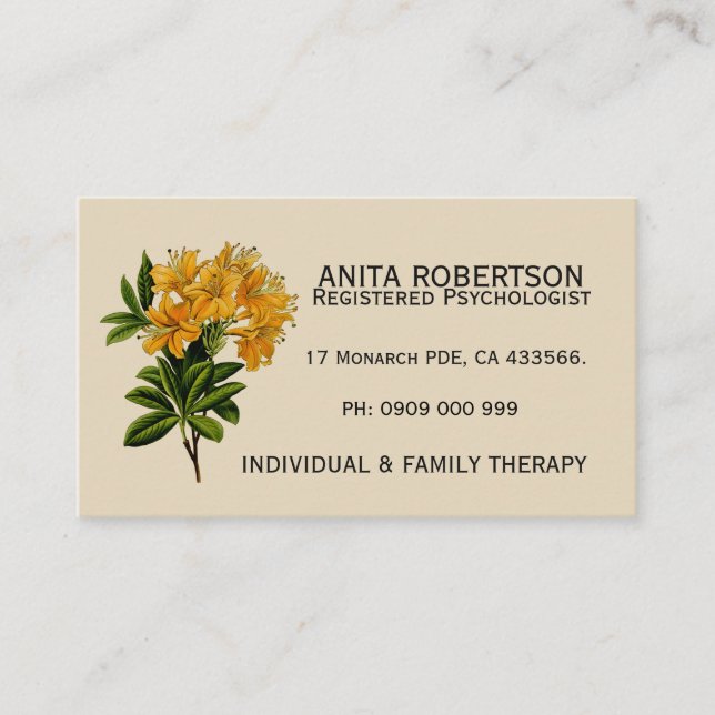 Cartões de visitas de nomeação de psicólogos Flora (Frente)