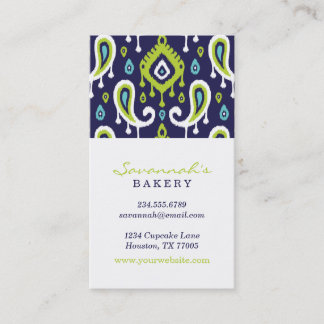 Cartões de visitas de Paisley de Ikat Verde e mari