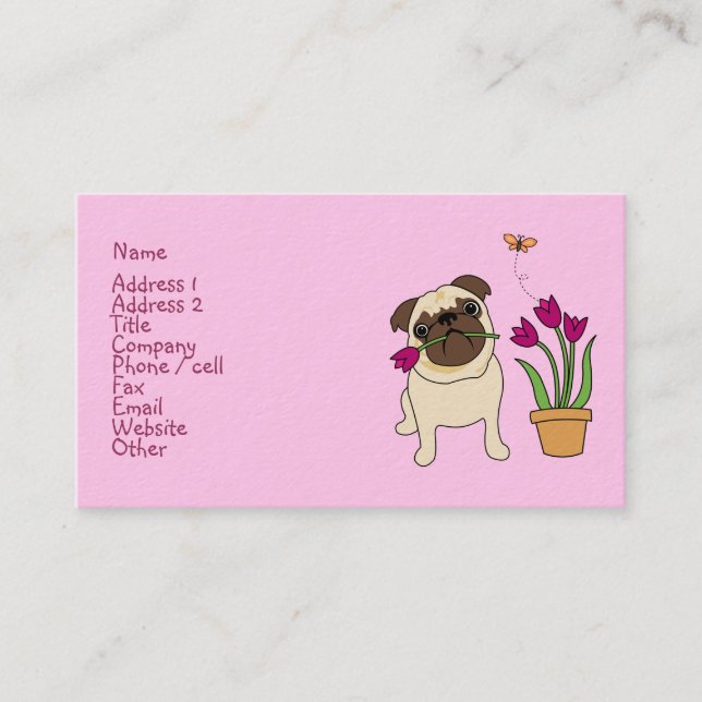 Cartões de visitas de Tulip Pug e Borboleta (Frente)