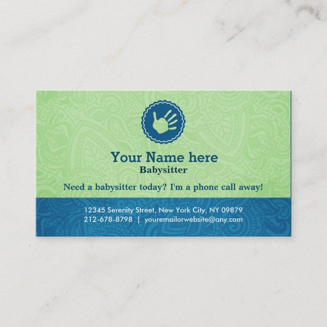 Cartões de visitas do baby-sitter (Frente)
