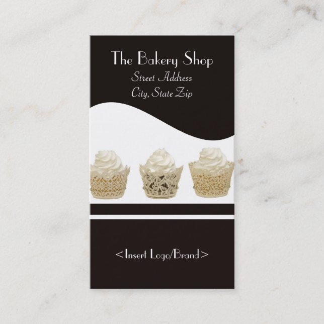 Cartões de visitas do cupcake no fundo preto (Frente)