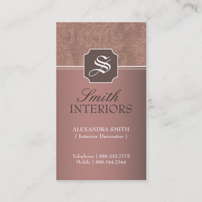 Cartões de visitas do monograma do damasco (Frente)