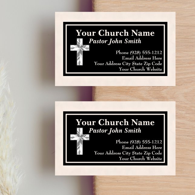 Cartões de visitas do Pastor Negro da Igreja Elega (Elegant Church Pastor Black Linen Business Cards)