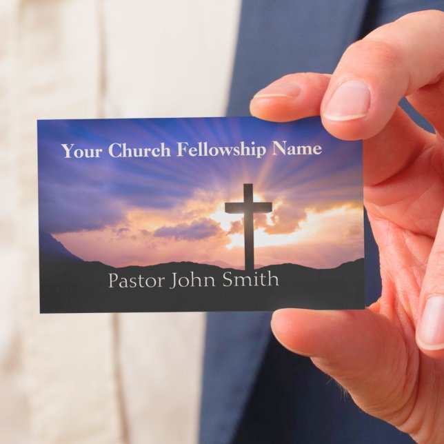 Cartões de visitas do Pastor Roxo Sunrise (Sunrise Cross Purple Church Pastor Business Cards)