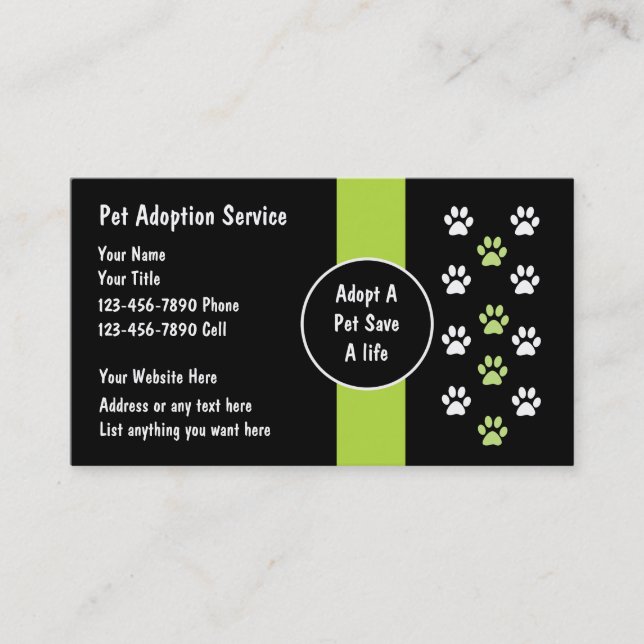 Cartões de visitas do Serviço de Adoção Pet (Frente)