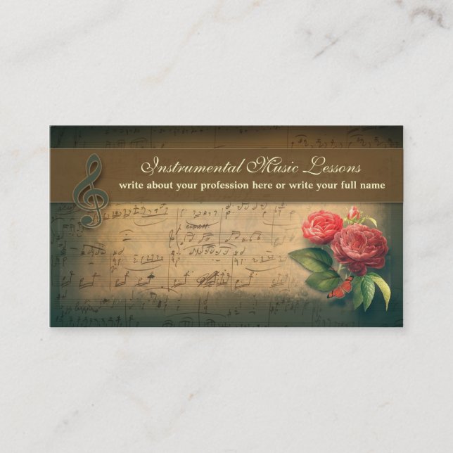 cartões de visitas do vintage da música (Frente)