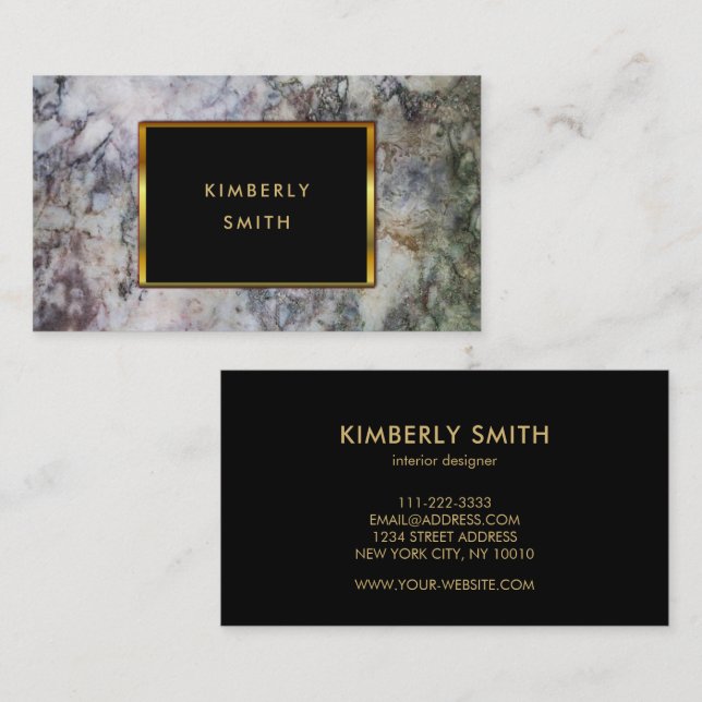 cartões de visitas Dourados de padrões de mármore  (Frente/Verso)