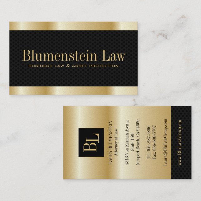 Cartões de visitas Dourados do advogado do (Frente/Verso)