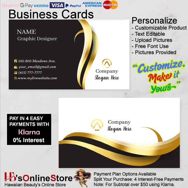 Cartões de visitas Dourados e pretos - 2 embalagen (Gold & Black Business Cards 2 Pack of 100.)