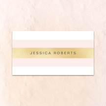 Cartões de visitas Dourados e Rosa Girly Strips