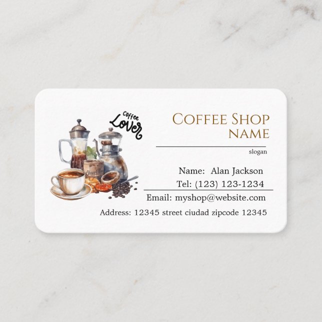 cartões de visitas editáveis de compro de café (Frente)