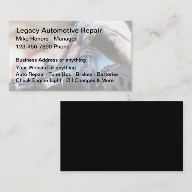 Cartões de visitas Editáveis Exclusivos Mecânicos  (Frente/Verso)