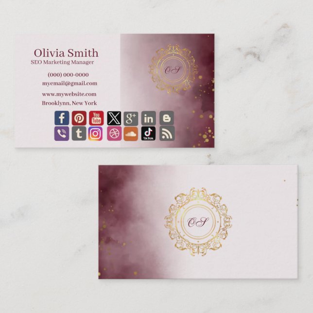 Cartões de visitas Elegantes de Monograma Personal (Frente/Verso)