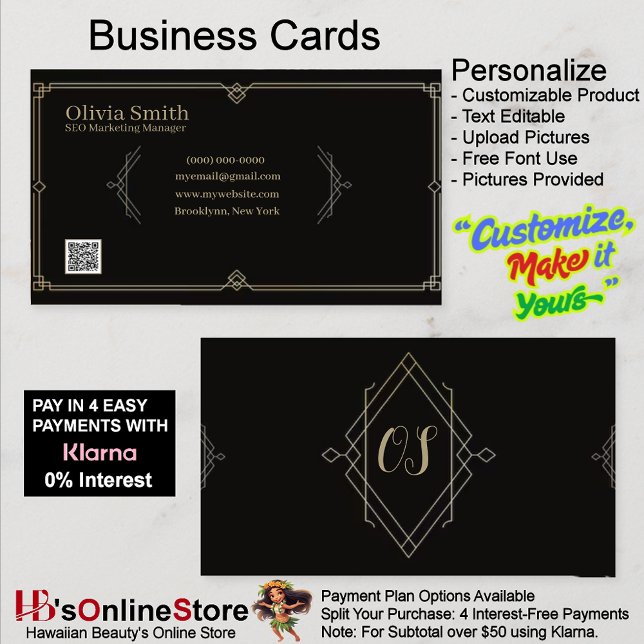 Cartões de visitas Elegantes Personalizáveis 8 (Customizable Elegant Black Business Cards 8.)