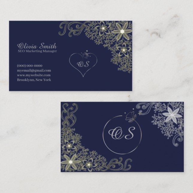 Cartões de visitas flexíveis de Marinho Elegante p (Frente/Verso)