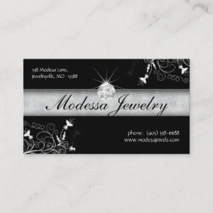 Cartões de visitas Joias Birthstones Floral Black