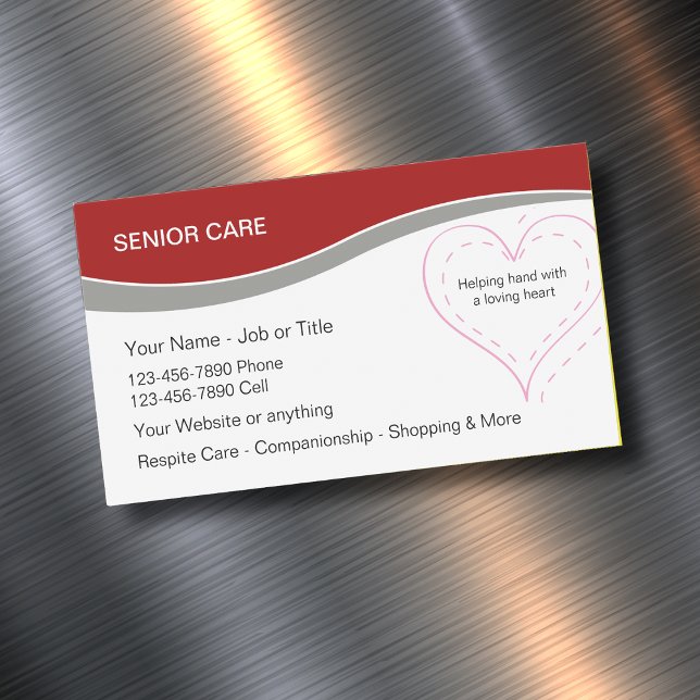Cartões de visitas Magnéticos para o mais velho (Senior caregiver magnetic business cards by Custom Business Templates)