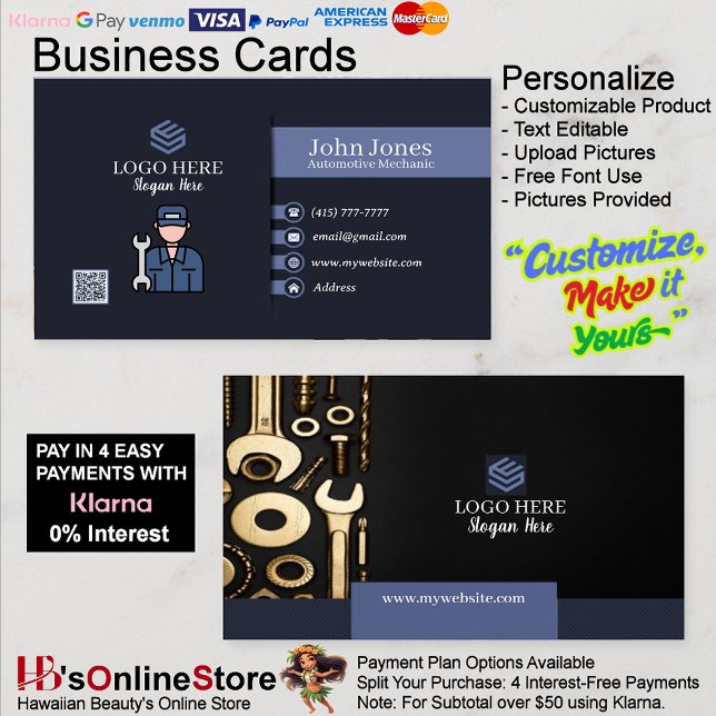 Cartões de visitas Mecânicos Automotivos Pacote 17 (Automotive Mechanic Business Cards 17 Pack of 100.)