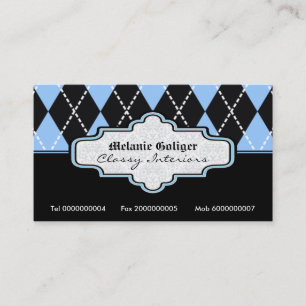 Cartões de visitas na moda do argyle branco azul