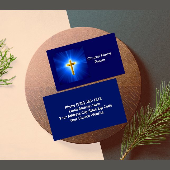 Cartões de visitas Pastores Dourados da Cruz Azul (Gold Cross Blue Sky Church Pastor Business Cards)