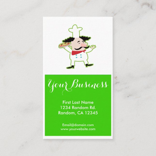 Cartões de visitas personalizáveis de chef de pizz (Frente)