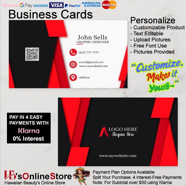 Cartões de visitas Pretas e Vermelhas, 36 Embalage (Black & Red Business Cards 36 Pack of 100.)