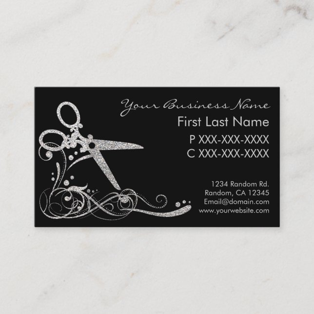 Cartões de visitas pretos de prata do corte do (Frente)