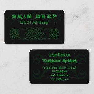 Cartões de visitas pretos e verdes do tatuagem