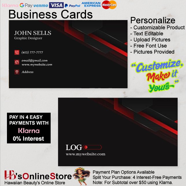 Cartões de visitas Pretos e Vermelhos - Pacote de  (Black & Red Business Cards 40 Pack of 100.)
