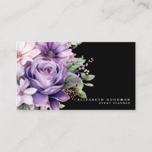 Cartões de visitas Pretos Florais Puros Premier