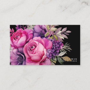 Cartões de visitas Pretos Florais Púrpura Premier