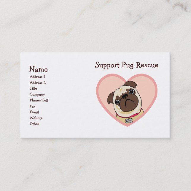 Cartões de visitas Pug personalizáveis (Frente)