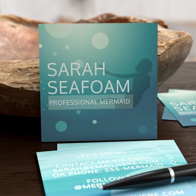 Cartões de visitas Quadrados de Sereia Profissiona (Professional Mermaid? These are the business cards for you. Also works for swim coaches and divers)