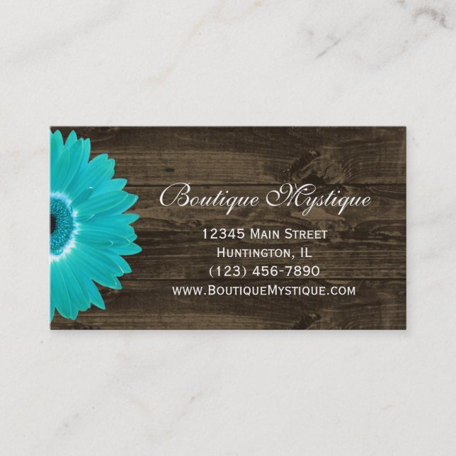 Cartões de visitas Rustic Teal Gerber Daisy (Frente)