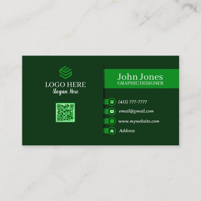 Cartões de visitas verdes de código QR 22 pacotes  (Frente)