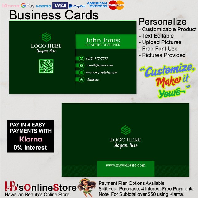 Cartões de visitas verdes de código QR 22 pacotes  (Green QR Code Business Cards 22 Pack of 100.)