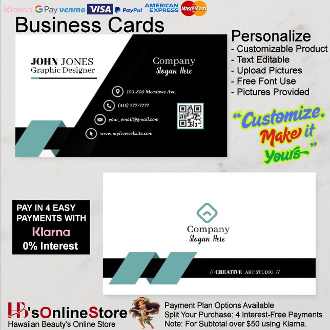 Cartões de visitas verdes e pretas 9 embalagens de (Green Turquoise & Black Business Cards 9 Pack of 100.)