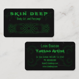 Cartões de visitas verdes e pretas de tatuagem tri