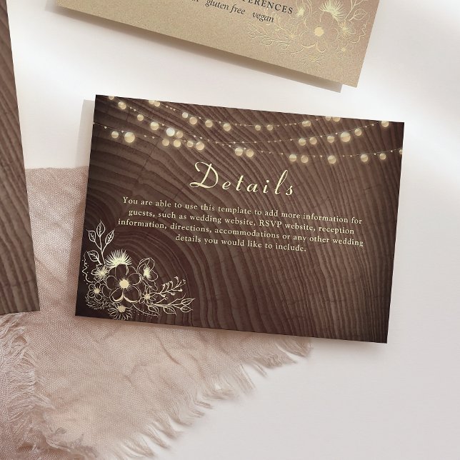 Cartões Detalhes De Casamento De Luzes De Madeira  (Criador carregado)