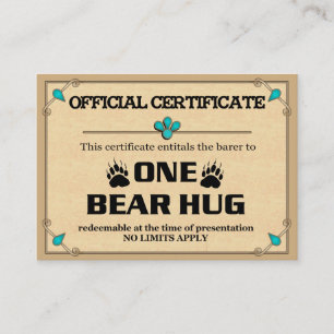 Cartões do certificado do ABRAÇO de URSO