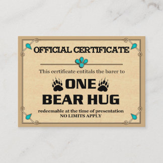 Cartões do certificado do ABRAÇO de URSO