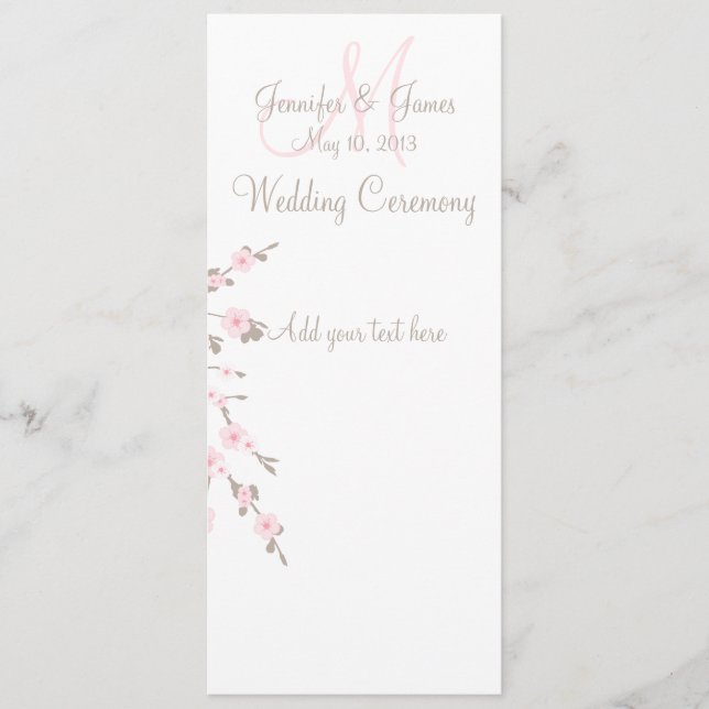 Cartões do Programa de Casamento de Cherry Blossom (Frente)