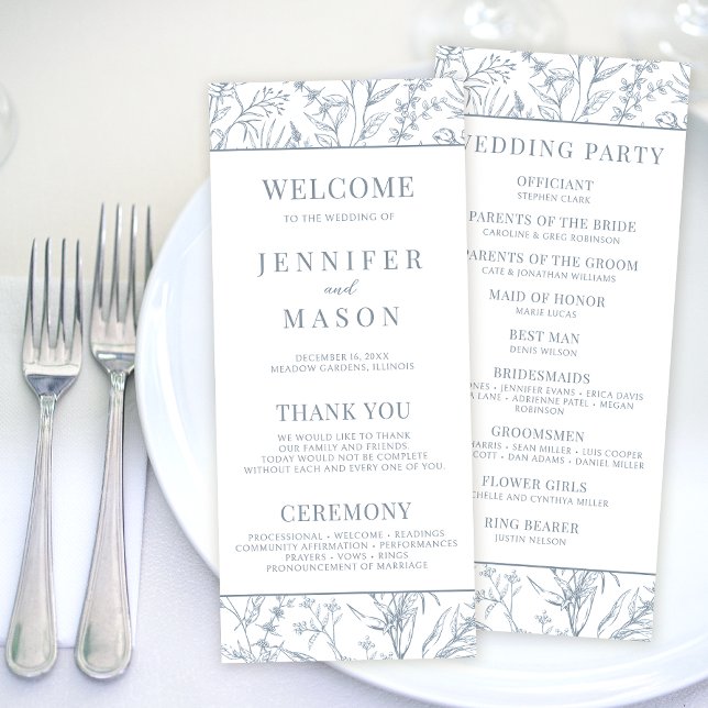 Cartões do programa de casamento floral azul vitor (Criador carregado)