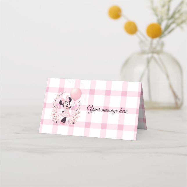 Cartões dobráveis de festa editáveis da Minnie mou (Frente)