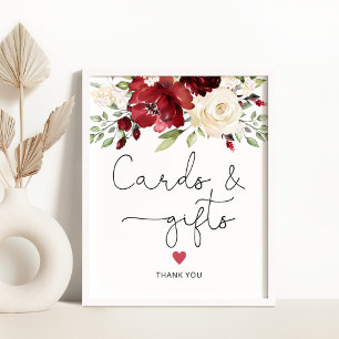 Cartões e presentes florais Burgundy Poster