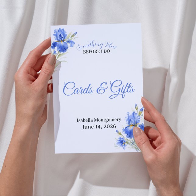 Cartões e Presentes Iris Azul Algo Azul Chá de Noi (Blue Iris Something Blue Cards Gifts Bridal Shower sign)