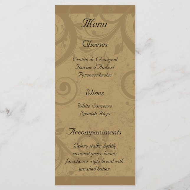 Cartões em rack para menus de festa do vinho e do  (Frente)