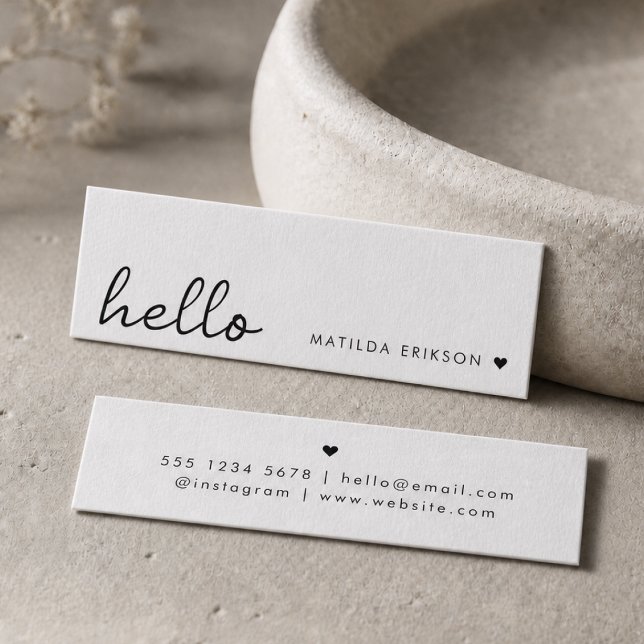 Cartões Empresariais Mínimos | Simples Olá Branco  (Minimal handwritten “hello” mini business cards by Guava - clean, modern & effortlessly stylish)