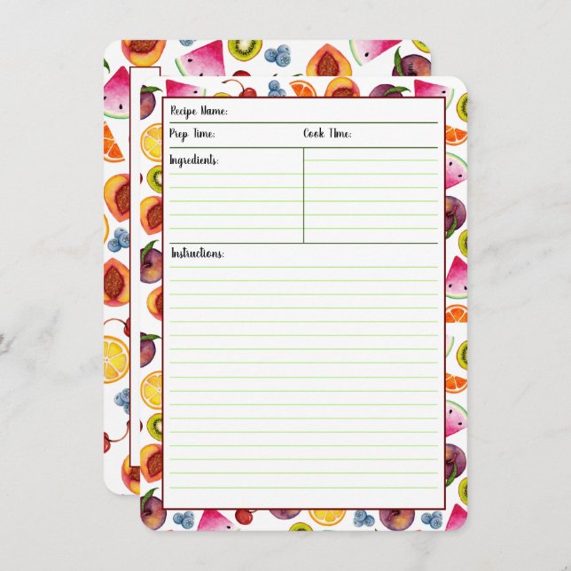 Cartões frutados da receita (Frente/Verso)