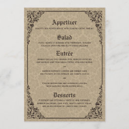 Cartões góticos bege do menu do casamento tema